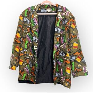Vintage Carol Horn Workshop 1980s Silk Travel Theme Oversized Blazer – Size 2X